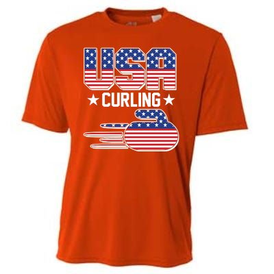 Cool Team USA Curling Flag Logo Sports Fan Cooling Performance Crew T-Shirt