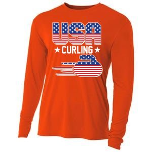 Cool Team USA Curling Flag Logo Sports Fan Cooling Performance Long Sleeve Crew