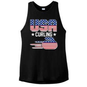 Cool Team USA Curling Flag Logo Sports Fan Ladies PosiCharge Tri-Blend Wicking Tank