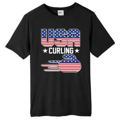 Cool Team USA Curling Flag Logo Sports Fan Tall Fusion ChromaSoft Performance T-Shirt