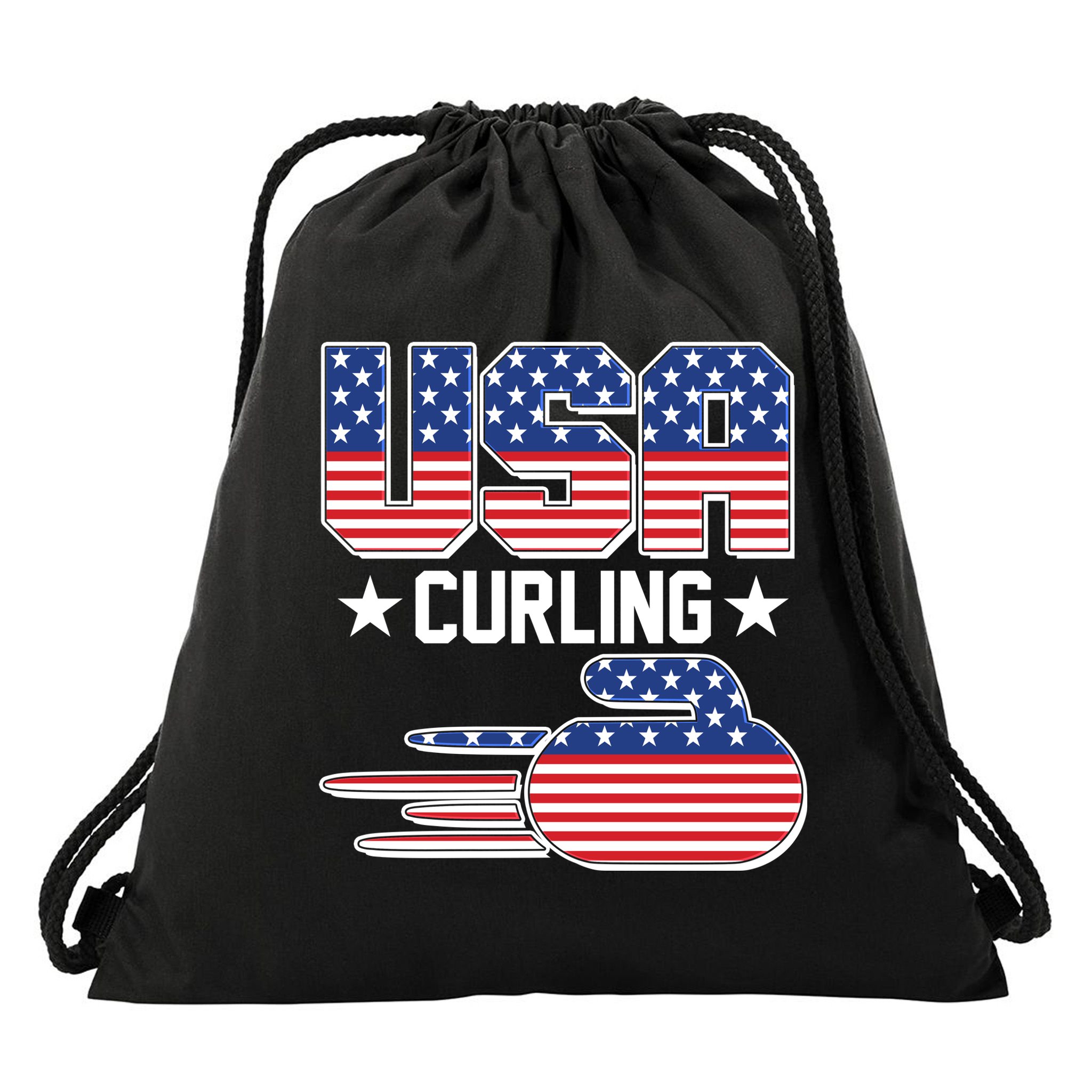 Cool Team USA Curling Flag Logo Sports Fan Drawstring Bag