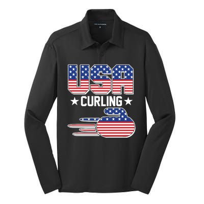 Cool Team USA Curling Flag Logo Sports Fan Silk Touch Performance Long Sleeve Polo