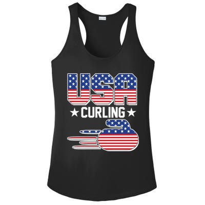 Cool Team USA Curling Flag Logo Sports Fan Ladies PosiCharge Competitor Racerback Tank