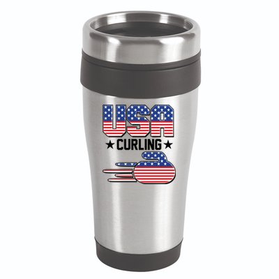 Cool Team USA Curling Flag Logo Sports Fan 16oz Travel Tumbler