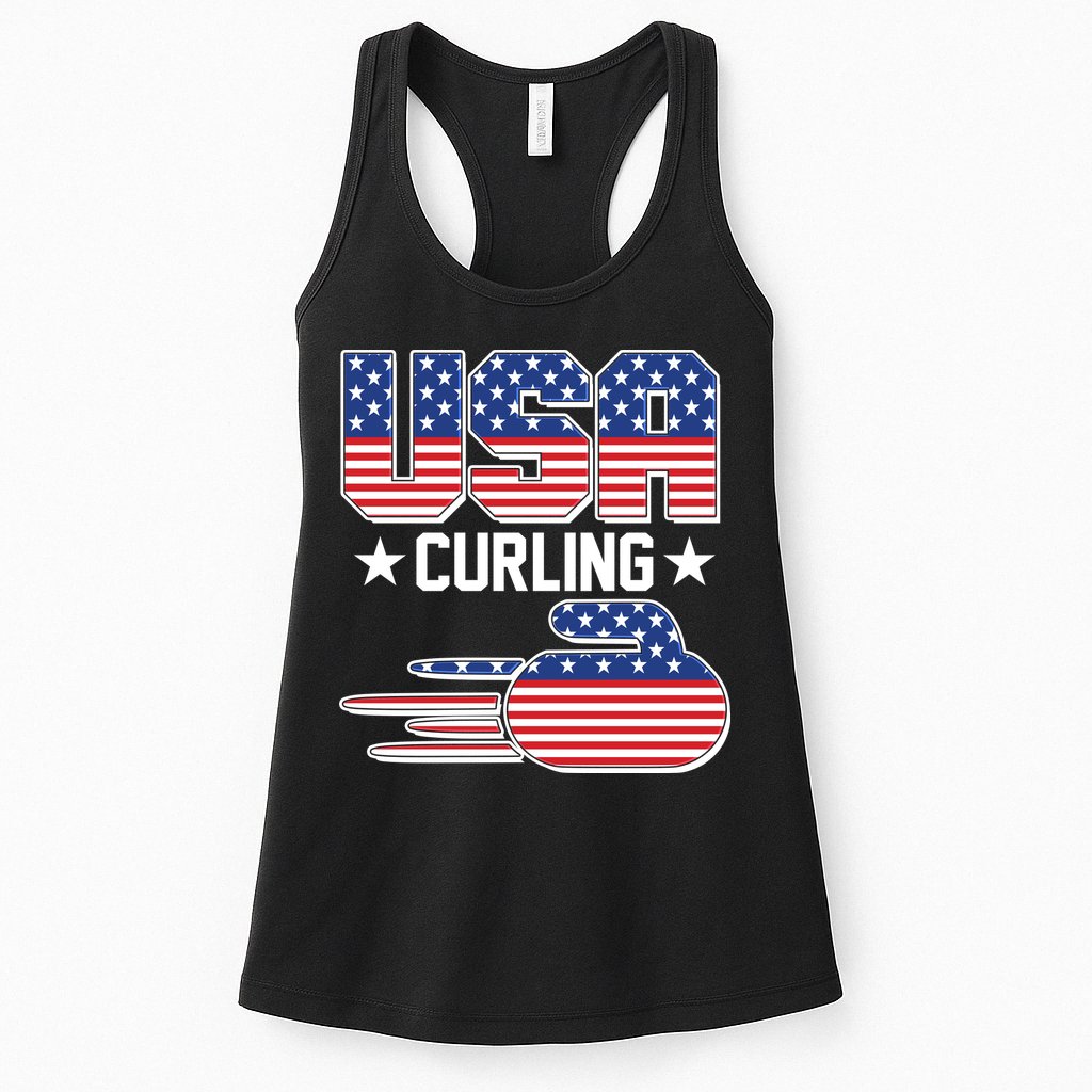 Cool Team USA Curling Flag Logo Sports Fan Womens Tank Top