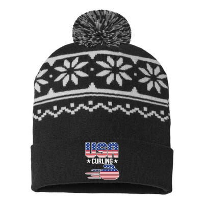 Cool Team USA Curling Flag Logo Sports Fan USA-Made Snowflake Beanie