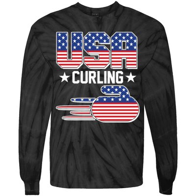 Cool Team USA Curling Flag Logo Sports Fan Tie-Dye Long Sleeve Shirt