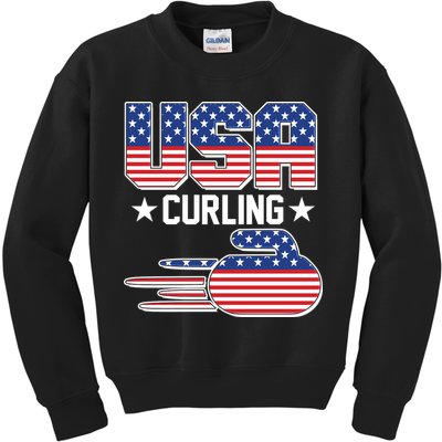 Cool Team USA Curling Flag Logo Sports Fan Kids Sweatshirt