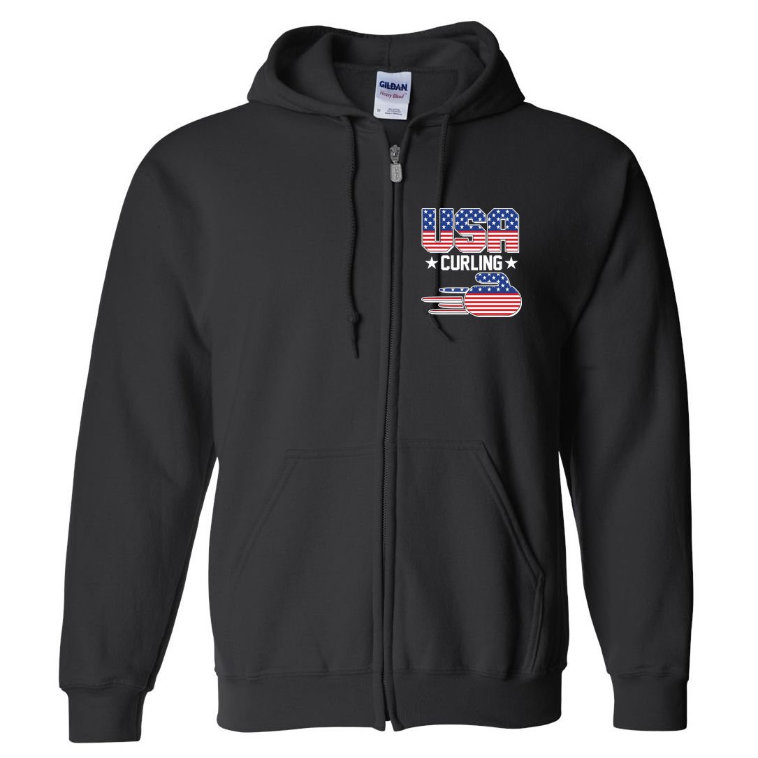 Cool Team USA Curling Flag Logo Sports Fan Full Zip Hoodie