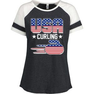 Cool Team USA Curling Flag Logo Sports Fan Enza Ladies Jersey Colorblock Tee