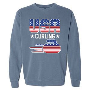 Cool Team USA Curling Flag Logo Sports Fan Garment-Dyed Sweatshirt