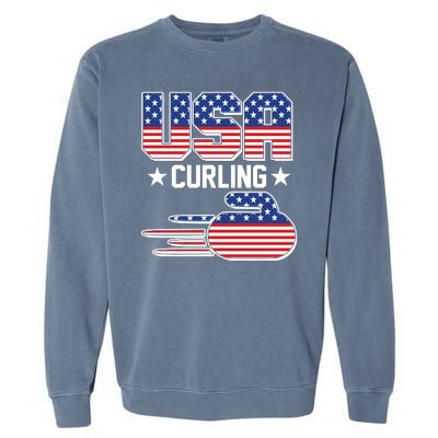 Cool Team USA Curling Flag Logo Sports Fan Garment-Dyed Sweatshirt