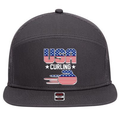 Cool Team USA Curling Flag Logo Sports Fan 7 Panel Mesh Trucker Snapback Hat