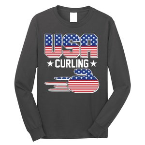 Cool Team USA Curling Flag Logo Sports Fan Long Sleeve Shirt