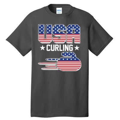 Cool Team USA Curling Flag Logo Sports Fan Tall T-Shirt