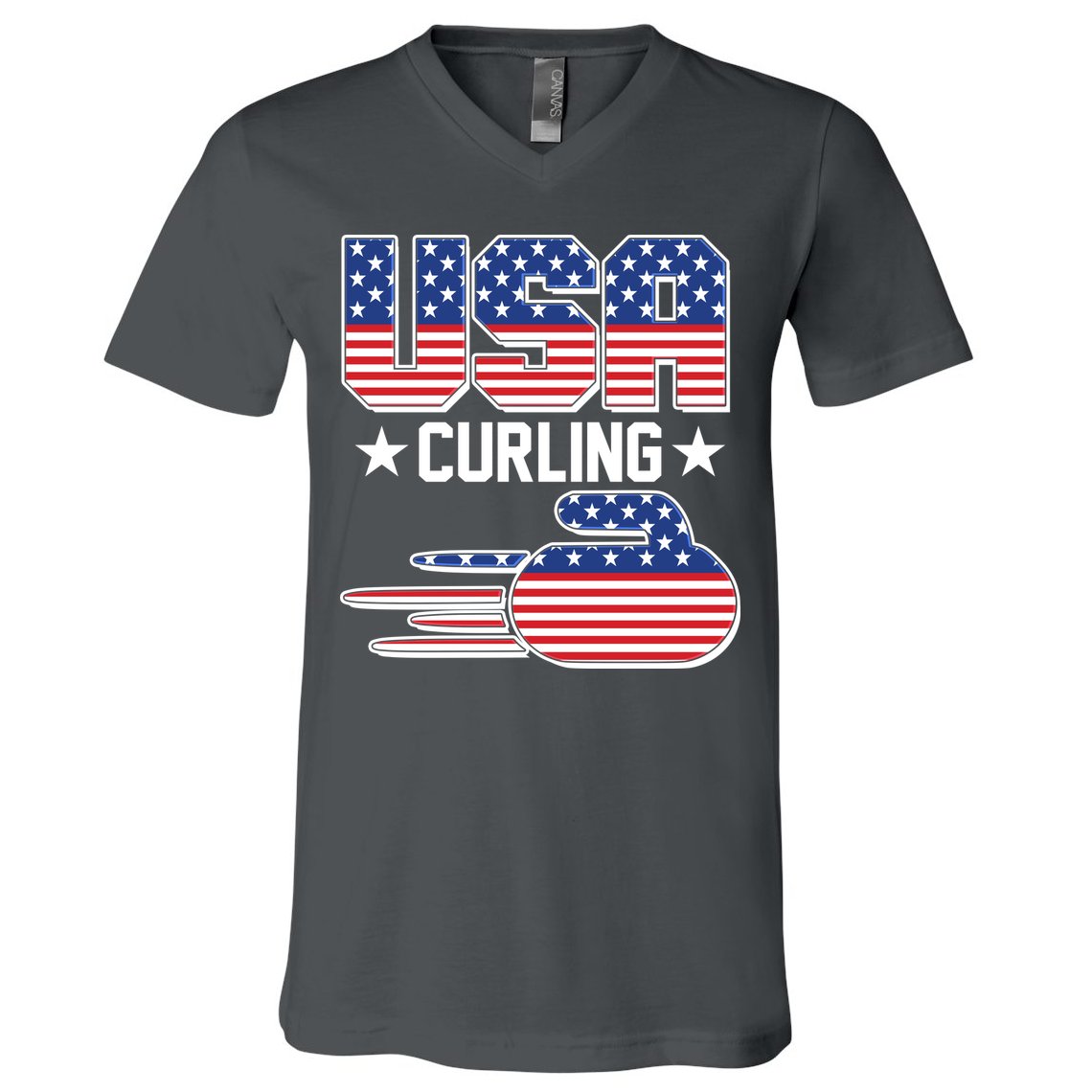 Cool Team USA Curling Flag Logo Sports Fan V-Neck T-Shirt