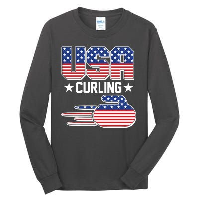 Cool Team USA Curling Flag Logo Sports Fan Tall Long Sleeve T-Shirt