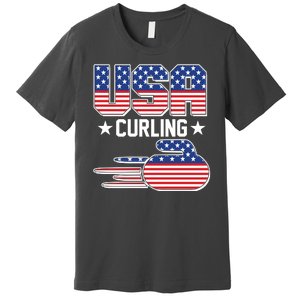 Cool Team USA Curling Flag Logo Sports Fan Premium T-Shirt