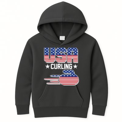 Cool Team USA Curling Flag Logo Sports Fan Kids Hoodie