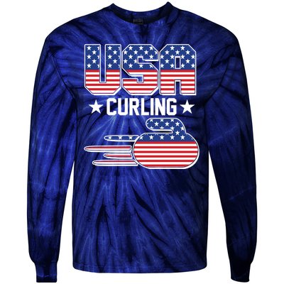 Cool Team USA Curling Flag Logo Sports Fan Tie-Dye Long Sleeve Shirt