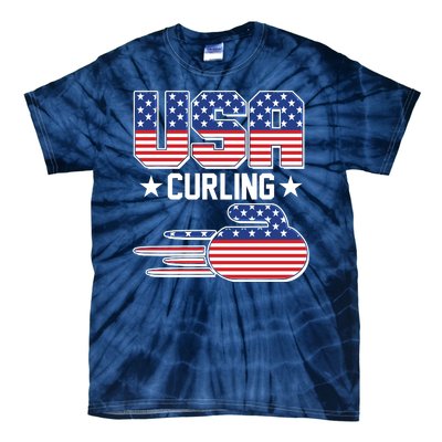 Cool Team USA Curling Flag Logo Sports Fan Tie-Dye T-Shirt