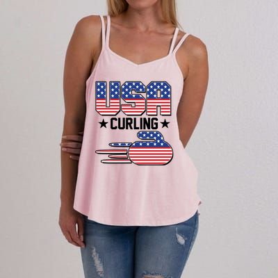 Cool Team USA Curling Flag Logo Sports Fan Women's Strappy Tank