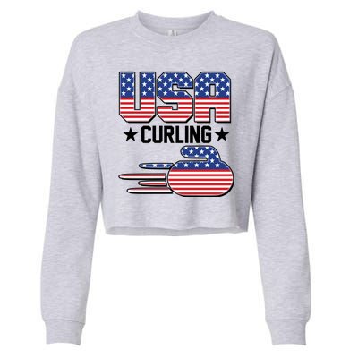 Cool Team USA Curling Flag Logo Sports Fan Cropped Pullover Crew