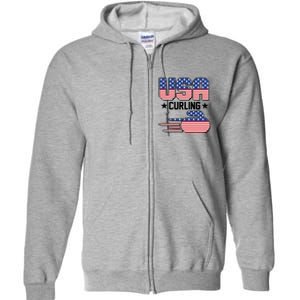 Cool Team USA Curling Flag Logo Sports Fan Full Zip Hoodie