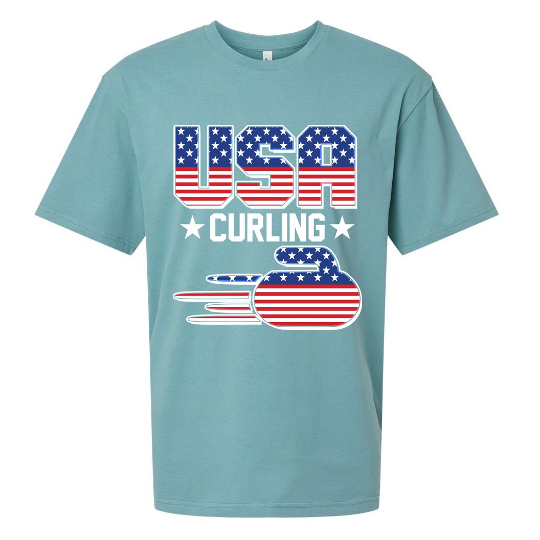 Cool Team USA Curling Flag Logo Sports Fan Sueded Cloud Jersey T-Shirt