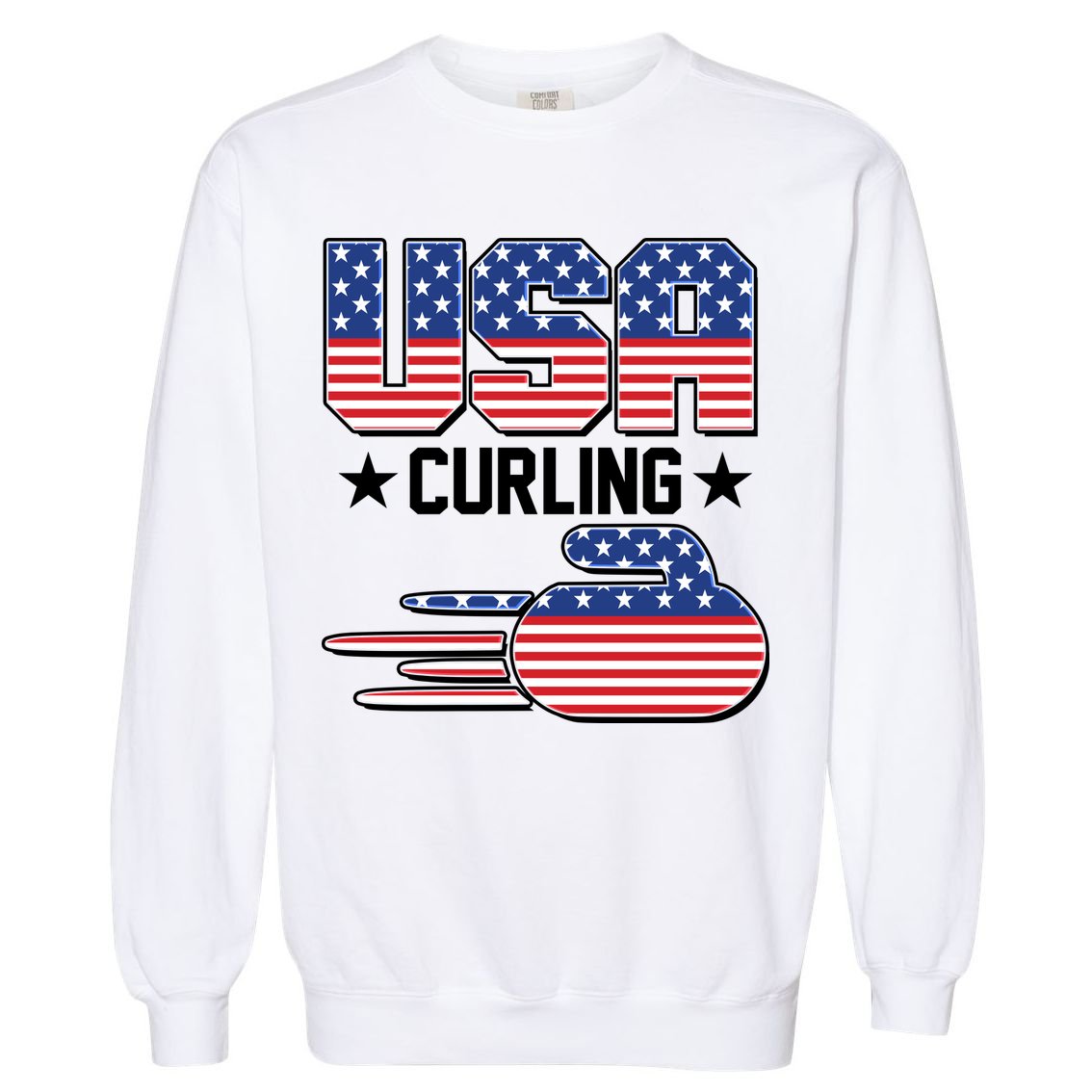 Cool Team USA Curling Flag Logo Sports Fan Garment-Dyed Sweatshirt