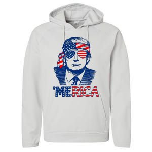 Cool Trump US American Flag Happy 4th Of July Funny Merica Performance Fleece Hoodie