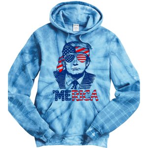 Cool Trump US American Flag Happy 4th Of July Funny Merica Tie Dye Hoodie