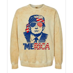 Cool Trump US American Flag Happy 4th Of July Funny Merica Colorblast Crewneck Sweatshirt