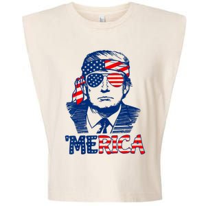 Cool Trump US American Flag Happy 4th Of July Funny Merica Garment-Dyed Women's Muscle Tee