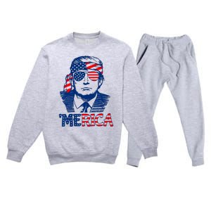 Cool Trump US American Flag Happy 4th Of July Funny Merica Premium Crewneck Sweatsuit Set