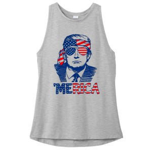 Cool Trump US American Flag Happy 4th Of July Funny Merica Ladies PosiCharge Tri-Blend Wicking Tank