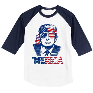 Cool Trump US American Flag Happy 4th Of July Funny Merica Baseball Sleeve Shirt