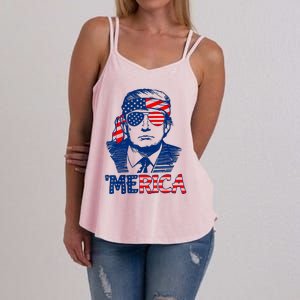 Cool Trump US American Flag Happy 4th Of July Funny Merica Women's Strappy Tank