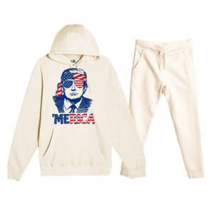 Cool Trump US American Flag Happy 4th Of July Funny Merica Premium Hooded Sweatsuit Set