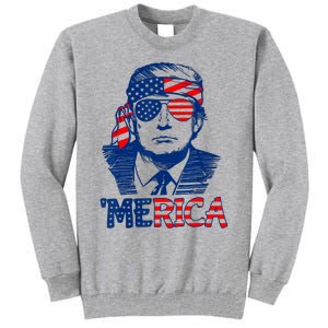 Cool Trump US American Flag Happy 4th Of July Funny Merica Tall Sweatshirt