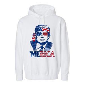 Cool Trump US American Flag Happy 4th Of July Funny Merica Garment-Dyed Fleece Hoodie