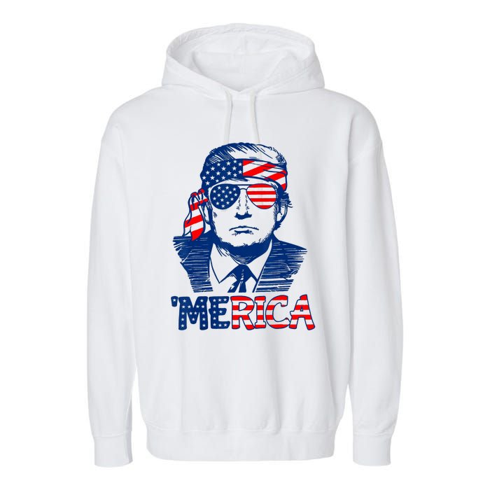 Cool Trump US American Flag Happy 4th Of July Funny Merica Garment-Dyed Fleece Hoodie