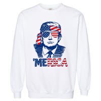 Cool Trump US American Flag Happy 4th Of July Funny Merica Garment-Dyed Sweatshirt