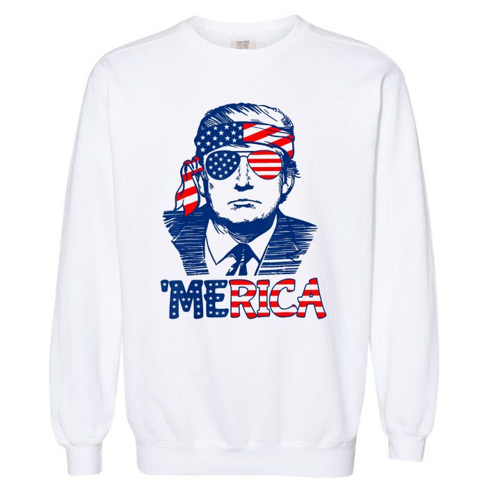 Cool Trump US American Flag Happy 4th Of July Funny Merica Garment-Dyed Sweatshirt