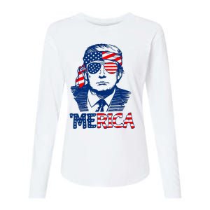 Cool Trump US American Flag Happy 4th Of July Funny Merica Womens Cotton Relaxed Long Sleeve T-Shirt