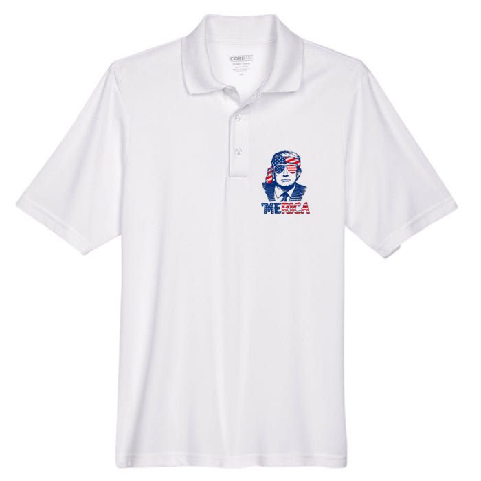 Cool Trump US American Flag Happy 4th Of July Funny Merica Men's Origin Performance Pique Polo