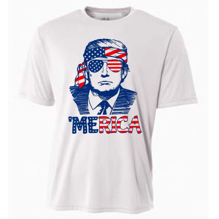 Cool Trump US American Flag Happy 4th Of July Funny Merica Cooling Performance Crew T-Shirt