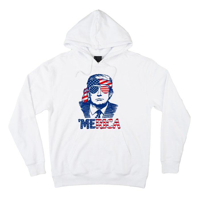 Cool Trump US American Flag Happy 4th Of July Funny Merica Hoodie