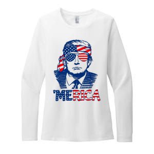 Cool Trump US American Flag Happy 4th Of July Funny Merica Womens CVC Long Sleeve Shirt