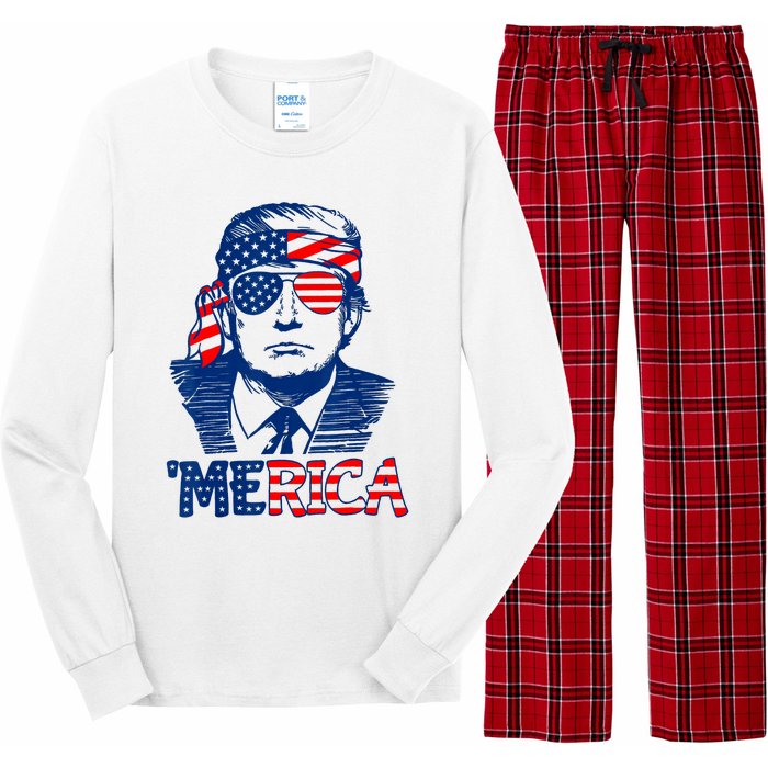 Cool Trump US American Flag Happy 4th Of July Funny Merica Long Sleeve Pajama Set